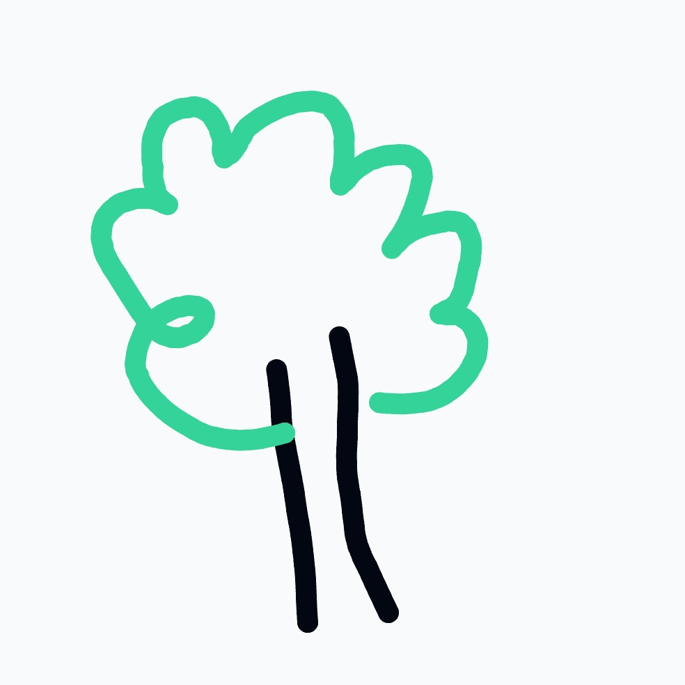 A tree with green leaves and a black trunk.